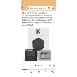 Klaro Valet - Smart Humidity & Temperature Hygrometer Sensor, App Notificatio...